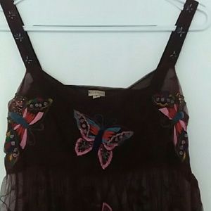 Sheer Brown Beaded Vintage Moyna Tank w/Butterfly